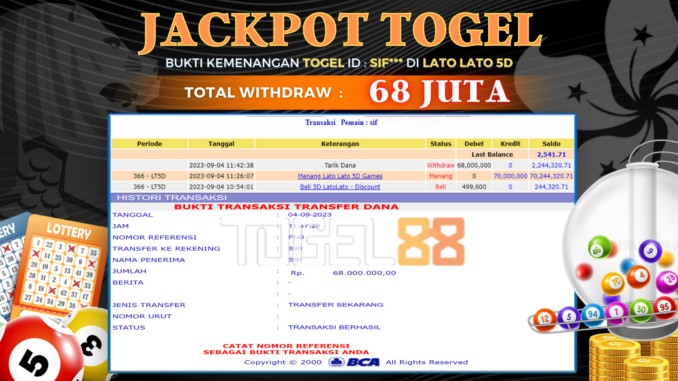 Bukti jackpot Togel88 #405 Bukti jackpot Togel88 #405