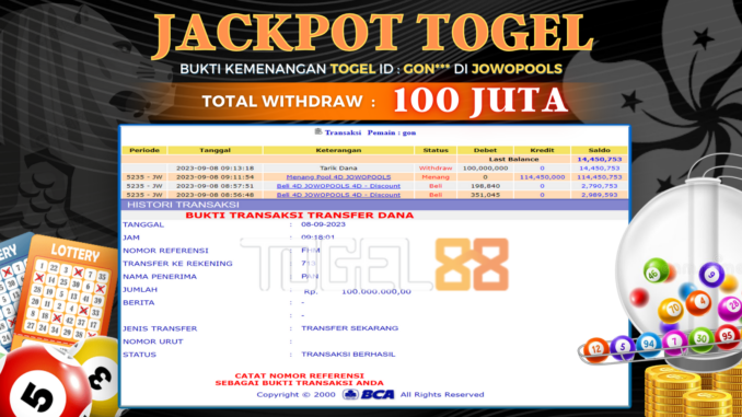 Bukti jackpot Togel88 #417 Bukti jackpot Togel88 #417