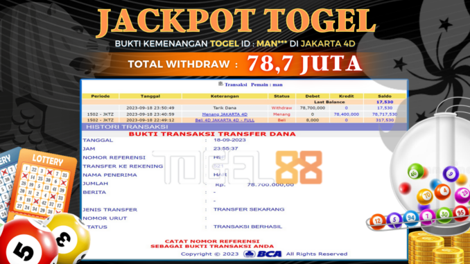 Bukti jackpot Togel88 #447 Bukti jackpot Togel88 #447