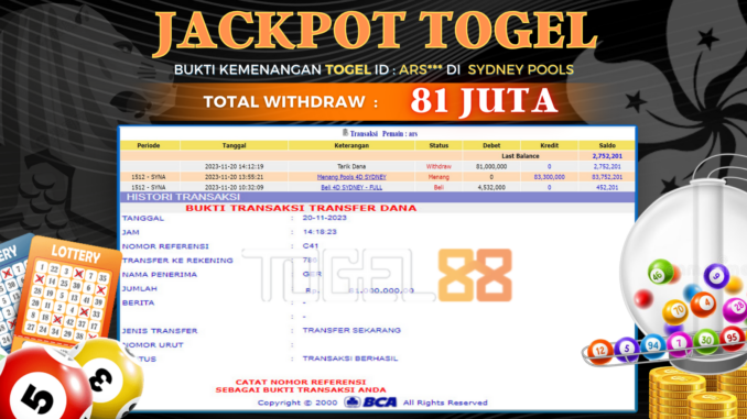 Bukti jackpot Togel88 #495 Bukti jackpot Togel88 #495