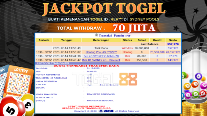 Bukti jackpot Togel88 #552 Bukti jackpot Togel88 #552